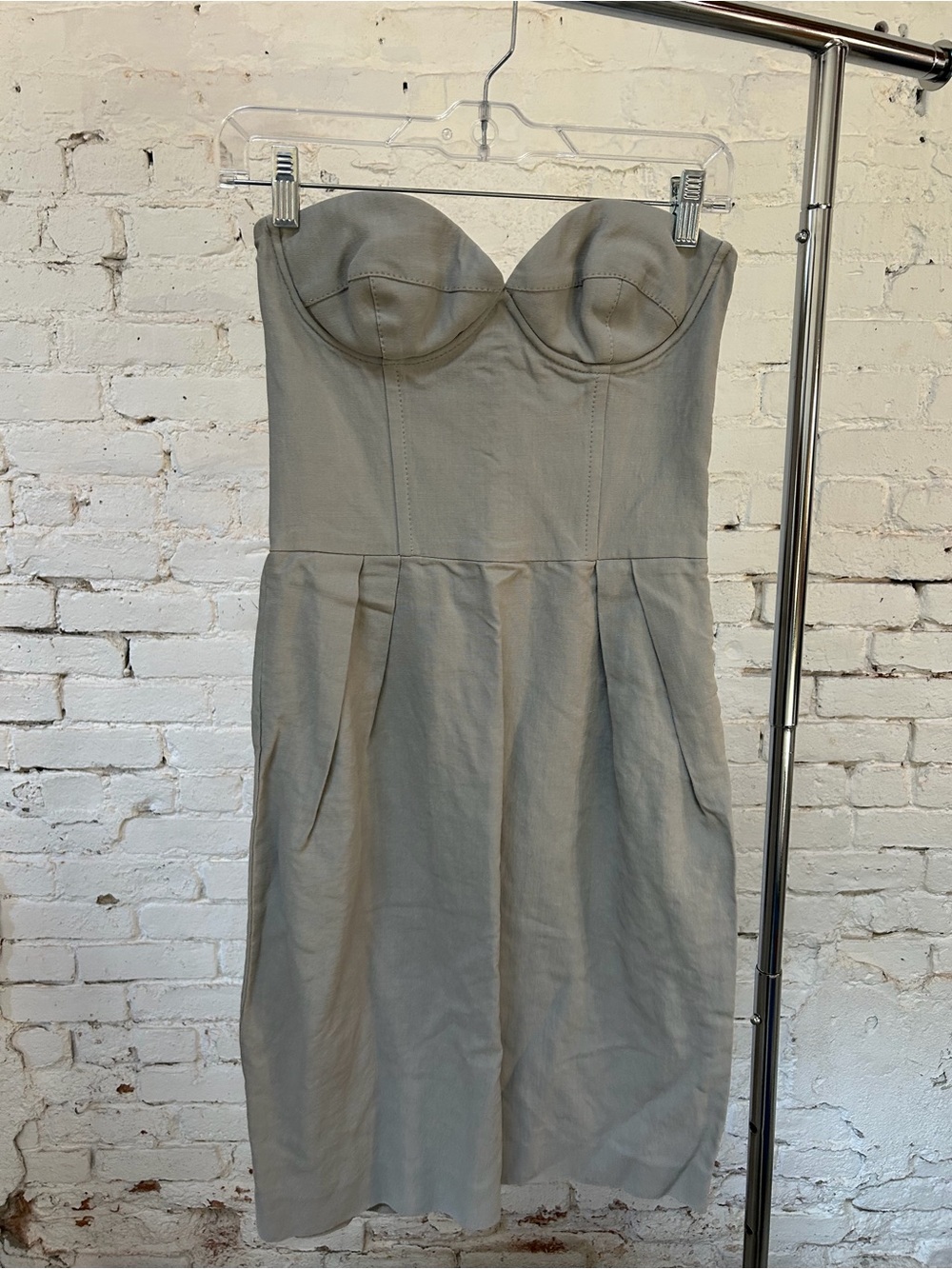 Stella McCartney Strapless Bustier Midi Dress in Light Gray